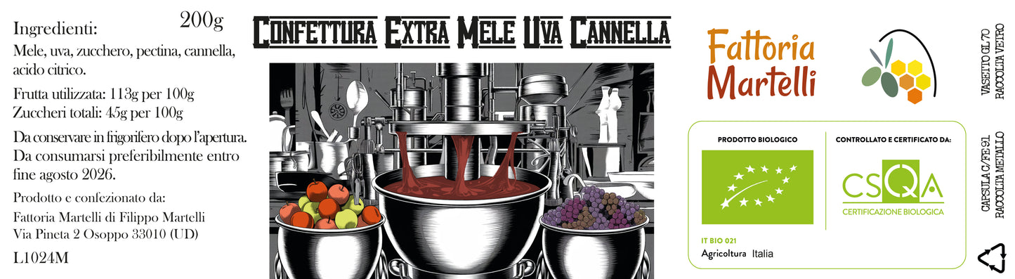 Confettura Extra Fattoria Martelli Mele Uva e Cannella 200g BIO