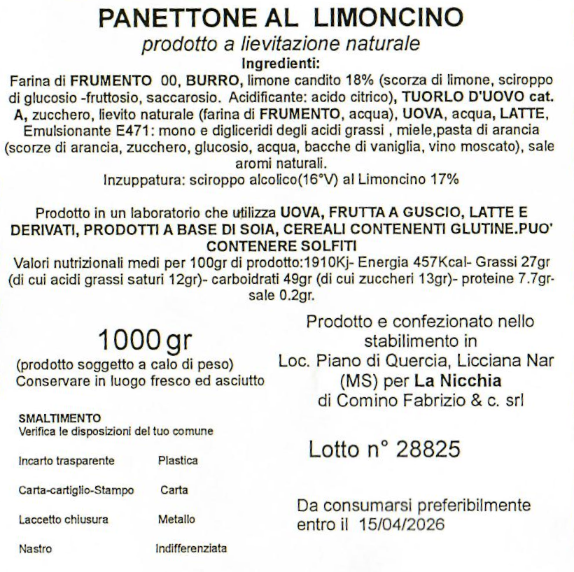 Panettone La Nicchia Limoncino Incartato 1000g