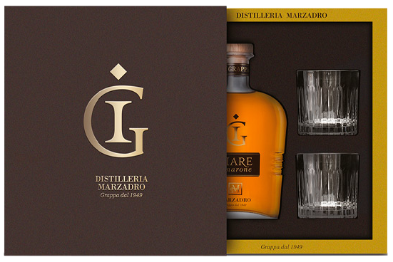 Confezione Marzadro "Giare Cristallo" (1 bott. Grappa "Le Giare" Amarone 70cl + 2 Tumbler)
