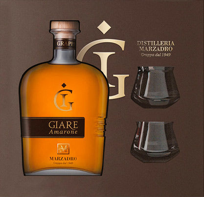 Confezione Marzadro "Giare Moderna" (1 bott. Grappa "Le Giare" Amarone 70cl + 2 Bicchieri)
